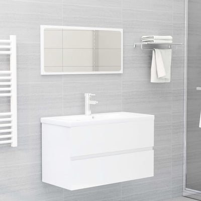 Bathroom Furniture Set High Gloss White Engineered Wood