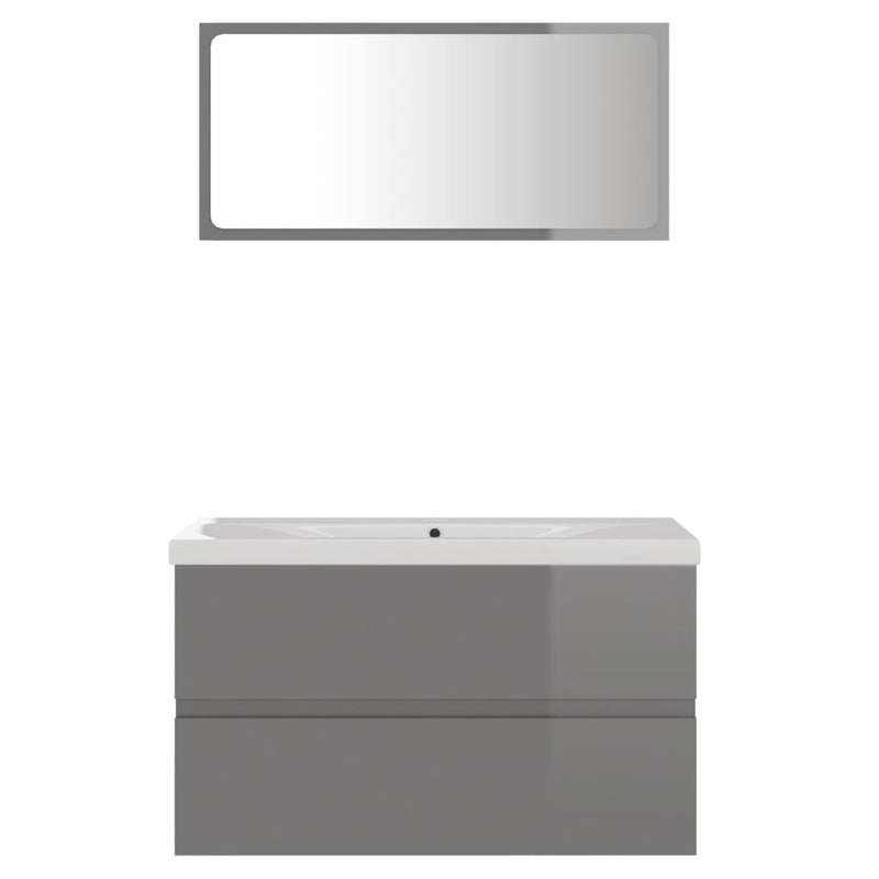 Bathroom Furniture Set High Gloss Grey Engineered Wood