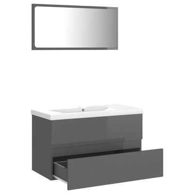 Bathroom Furniture Set High Gloss Grey Engineered Wood