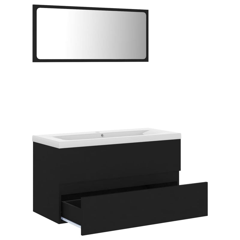 Bathroom Furniture Set Black Engineered Wood