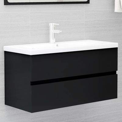 Bathroom Furniture Set Black Engineered Wood