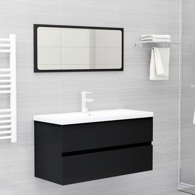 Bathroom Furniture Set Black Engineered Wood