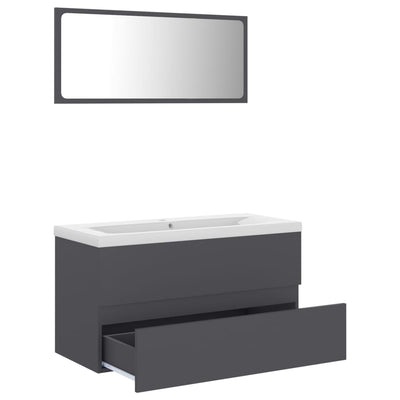 Bathroom Furniture Set Grey Engineered Wood