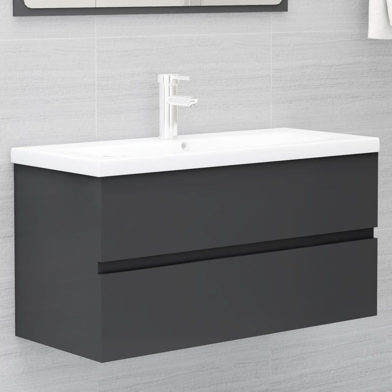 Bathroom Furniture Set Grey Engineered Wood