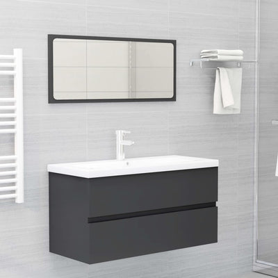 Bathroom Furniture Set Grey Engineered Wood