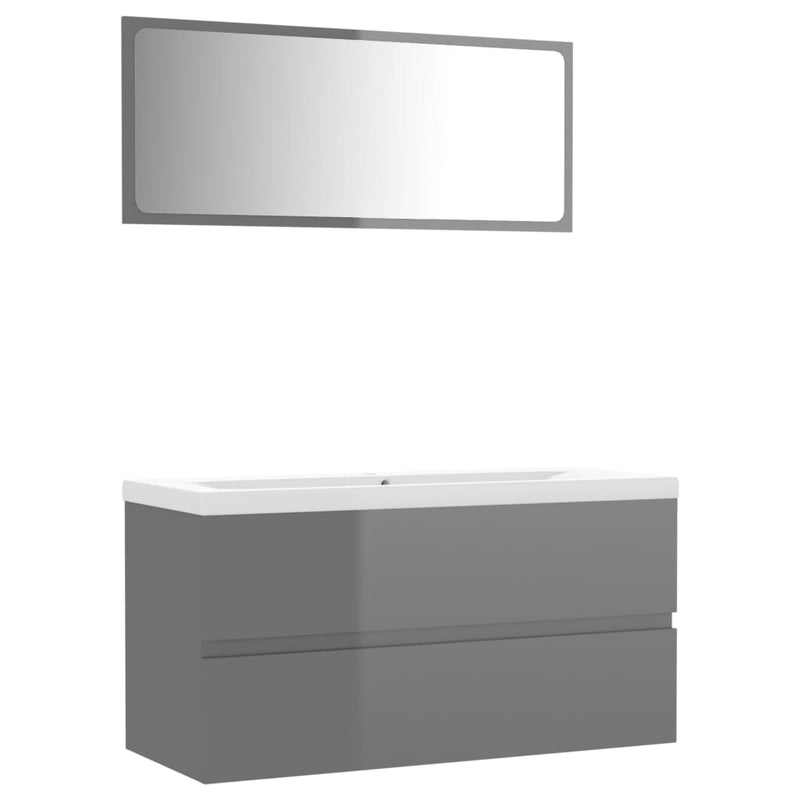 Bathroom Furniture Set High Gloss Grey Engineered Wood