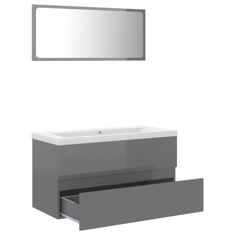 Bathroom Furniture Set High Gloss Grey Engineered Wood