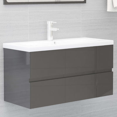 Bathroom Furniture Set High Gloss Grey Engineered Wood