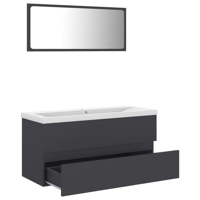 Bathroom Furniture Set Grey Engineered Wood