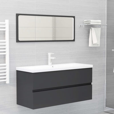 Bathroom Furniture Set Grey Engineered Wood