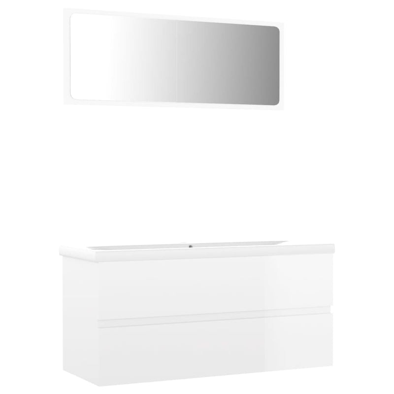 Bathroom Furniture Set High Gloss White Engineered Wood