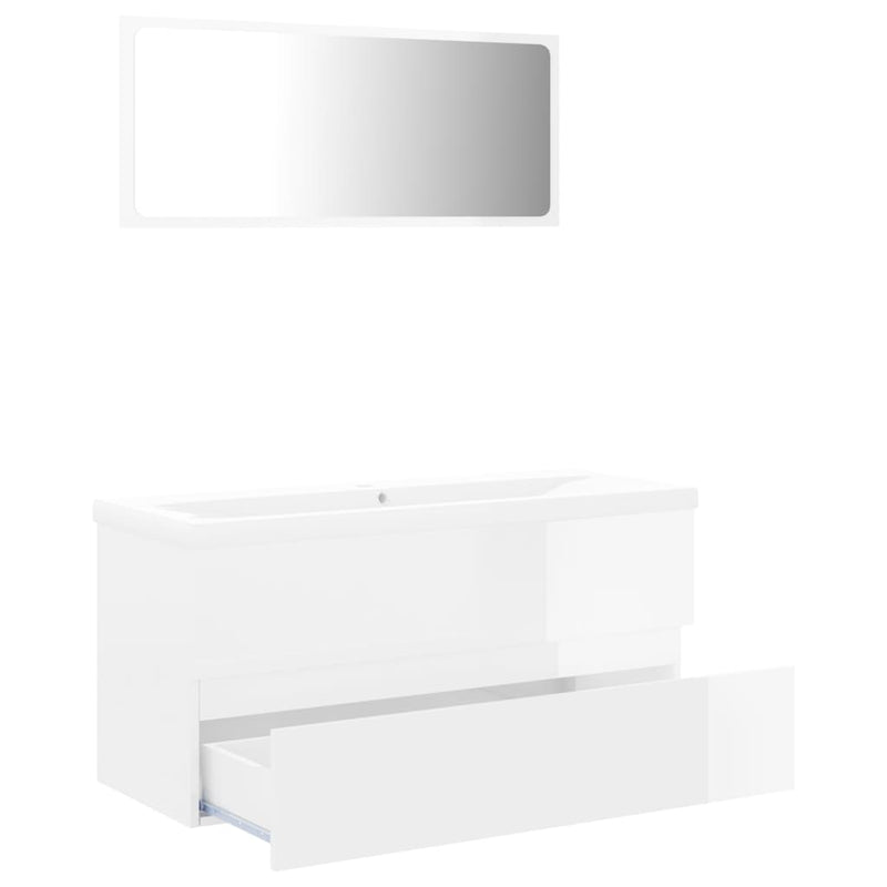 Bathroom Furniture Set High Gloss White Engineered Wood