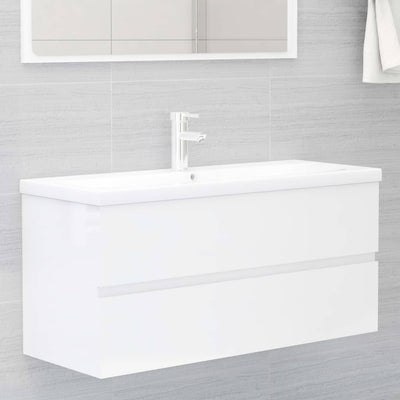 Bathroom Furniture Set High Gloss White Engineered Wood