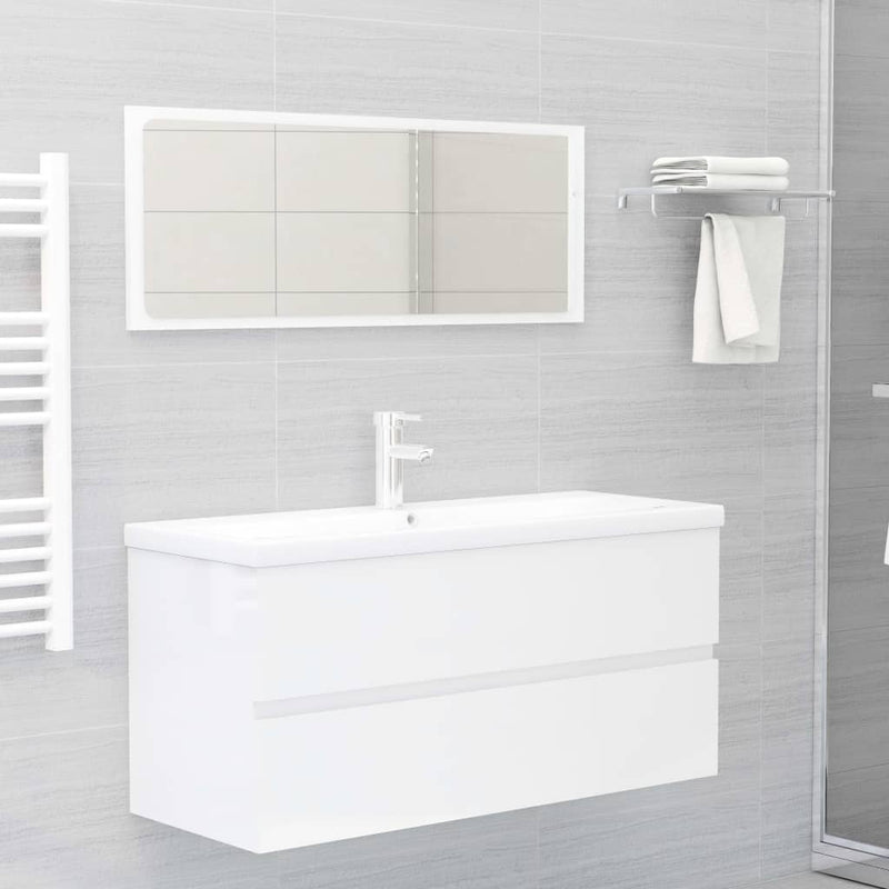 Bathroom Furniture Set High Gloss White Engineered Wood