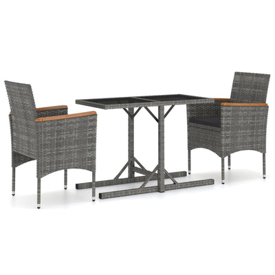 3 Piece Garden Dining Set Grey