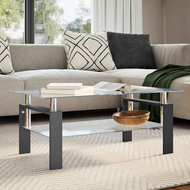 Coffee Table Black and Transparent 95x55x40 cm Tempered Glass