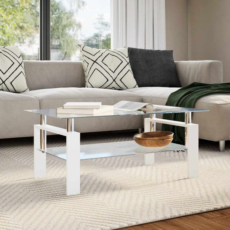 Coffee Table White and Transparent 95x55x40 cm Tempered Glass