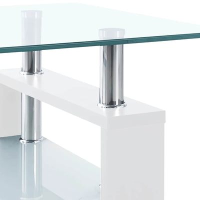 Coffee Table White and Transparent 95x55x40 cm Tempered Glass