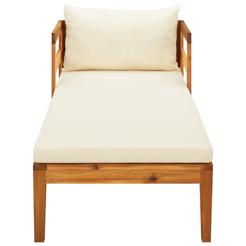 Sun Lounger with Cream White Cushions Solid Acacia Wood