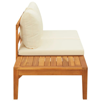 Garden Bench with Table Cream White Cushions Solid Acacia Wood