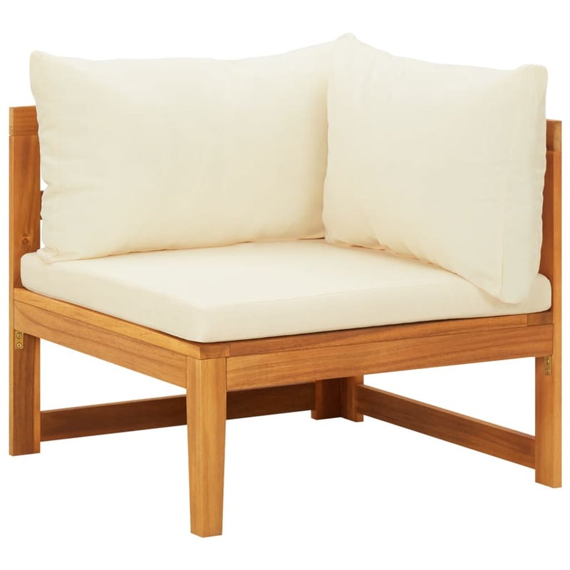 Corner Sofa with Cream White Cushions Solid Acacia Wood