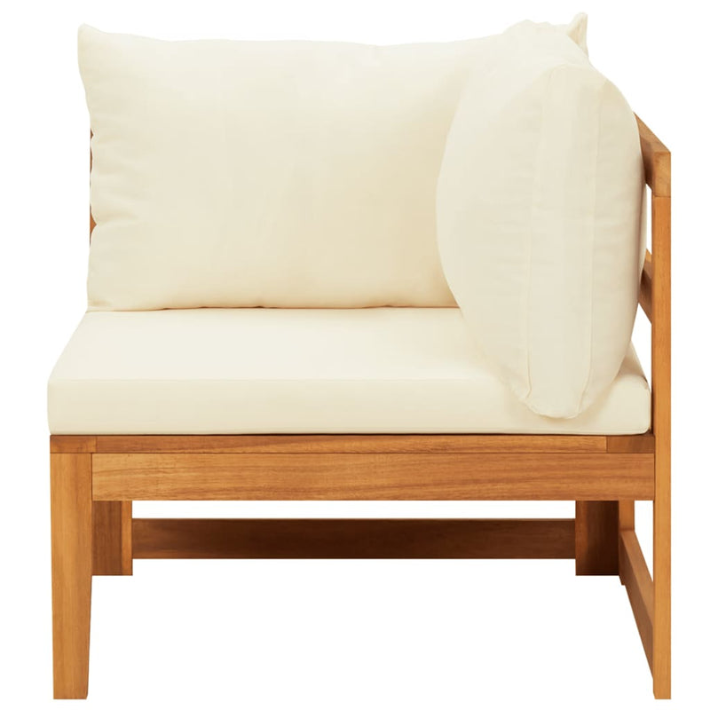 Corner Sofa with Cream White Cushions Solid Acacia Wood