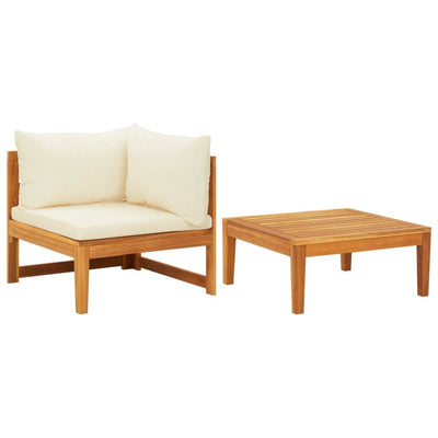 2 Piece Garden Lounge Set with Cream White Cushions Acacia Wood