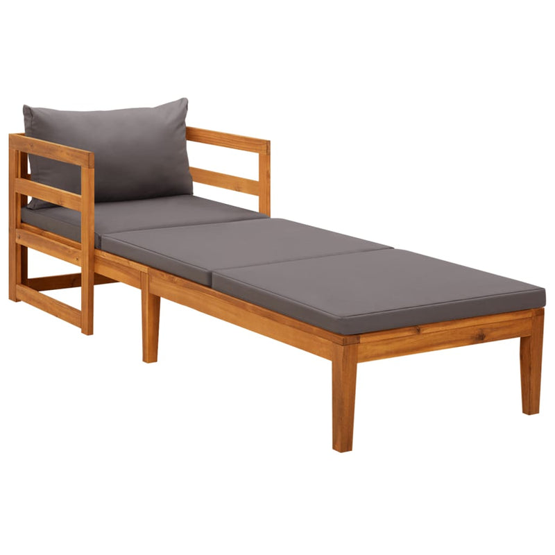 Sun Lounger with Dark Grey Cushions Solid Acacia Wood