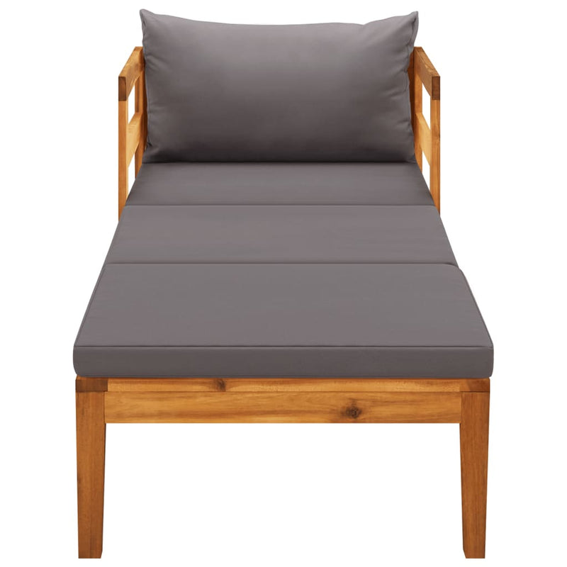 Sun Lounger with Dark Grey Cushions Solid Acacia Wood