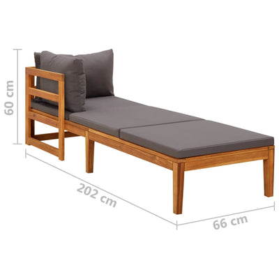 Sun Lounger with 1 Armrest Dark Grey Solid Acacia Wood