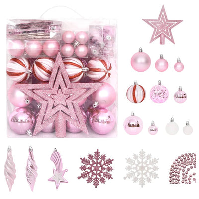 65 Piece Christmas Bauble Set Pink/Red/White