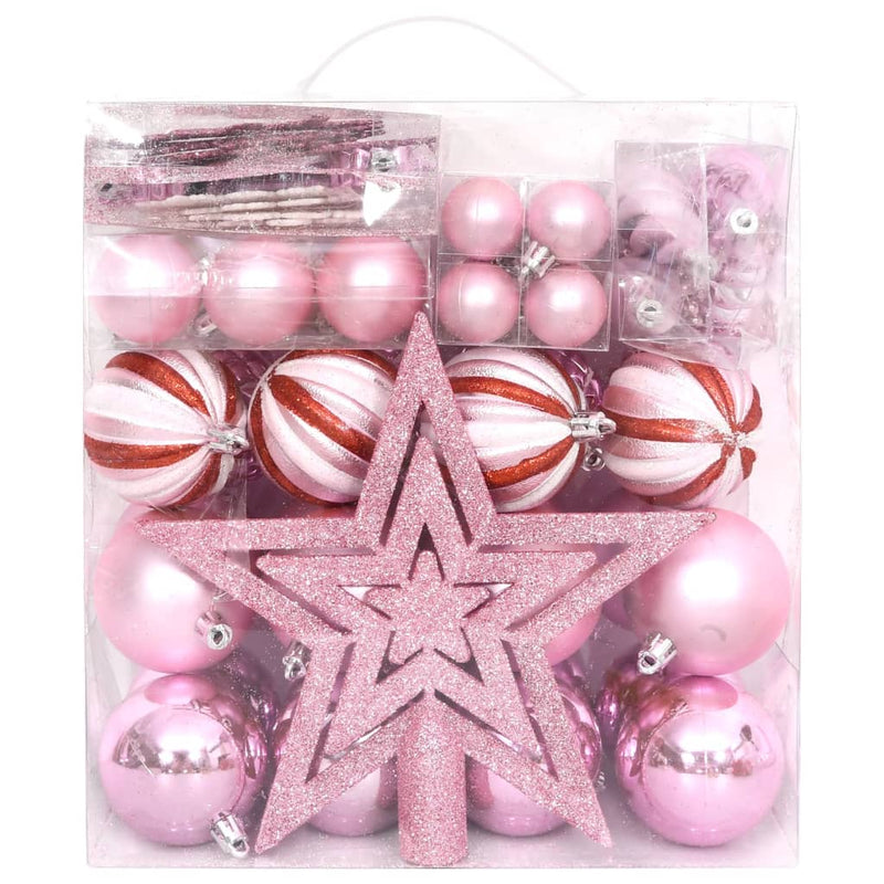 65 Piece Christmas Bauble Set Pink/Red/White