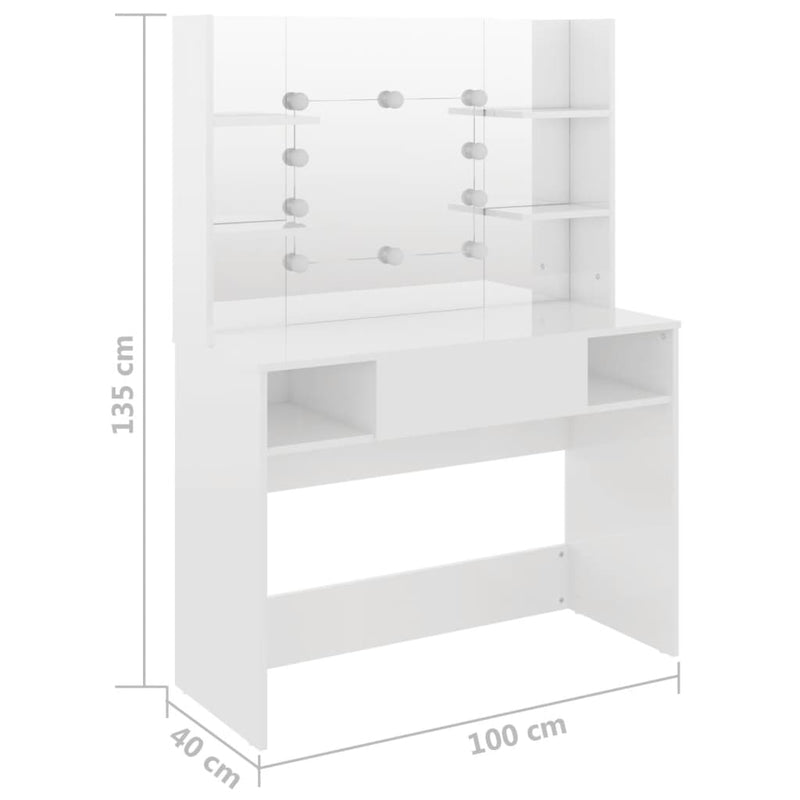 Makeup Table with LED Lights 100x40x135 cm MDF Shining White