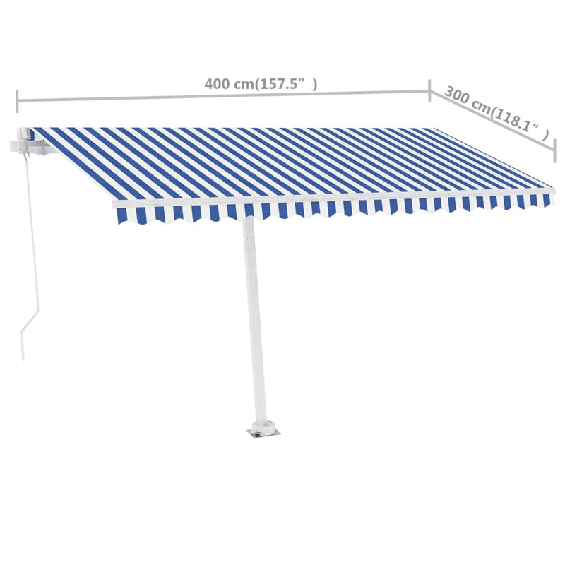 Freestanding Manual Retractable Awning 400x300 cm Blue/White