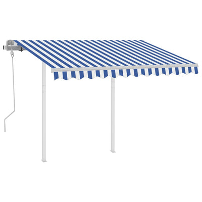 Manual Retractable Awning with Posts 3x2.5 m Blue and White