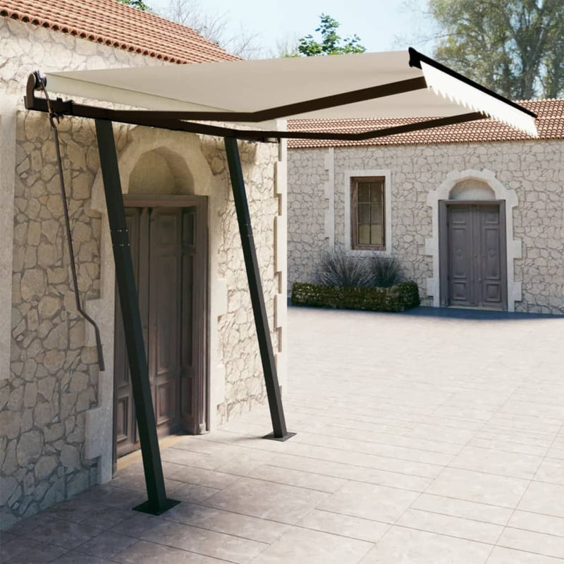 Manual Retractable Awning with Posts 3x2.5 m Cream