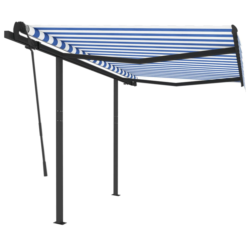 Manual Retractable Awning with Posts 3.5x2.5 m Blue and White