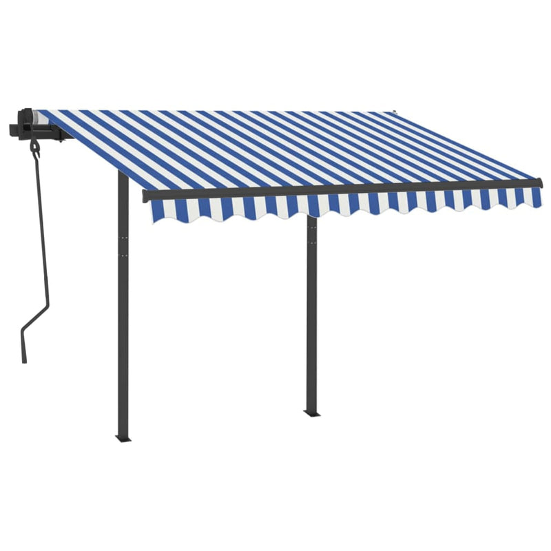 Manual Retractable Awning with Posts 3.5x2.5 m Blue and White