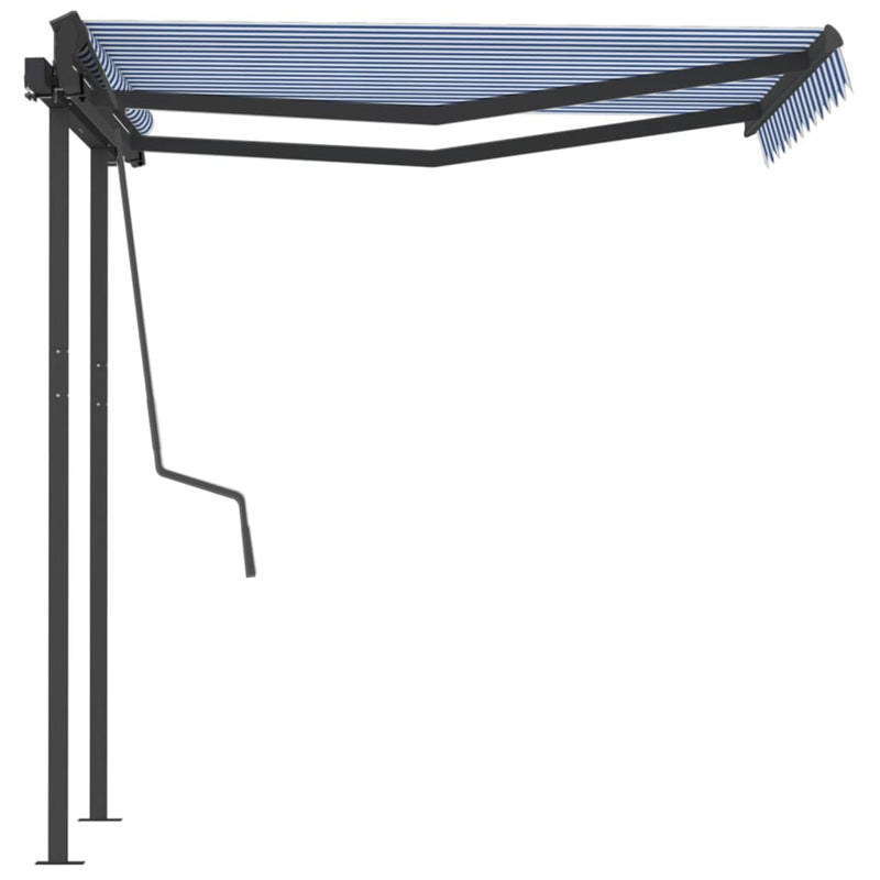 Manual Retractable Awning with Posts 3.5x2.5 m Blue and White