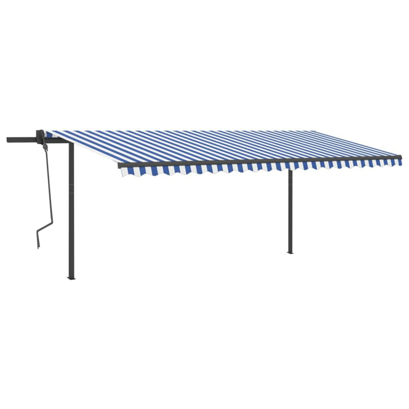 Manual Retractable Awning with Posts 5x3 m Blue and White