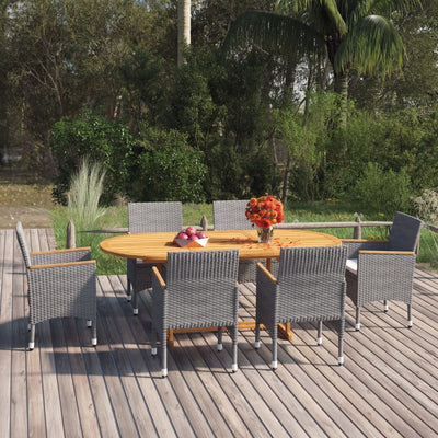 7 Piece Garden Dining Set Poly Rattan Grey