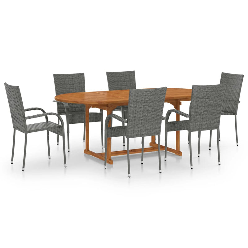 7 Piece Garden Dining Set Poly Rattan Grey