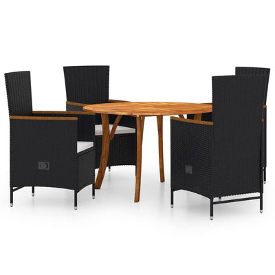 5 Piece Garden Dining Set Black