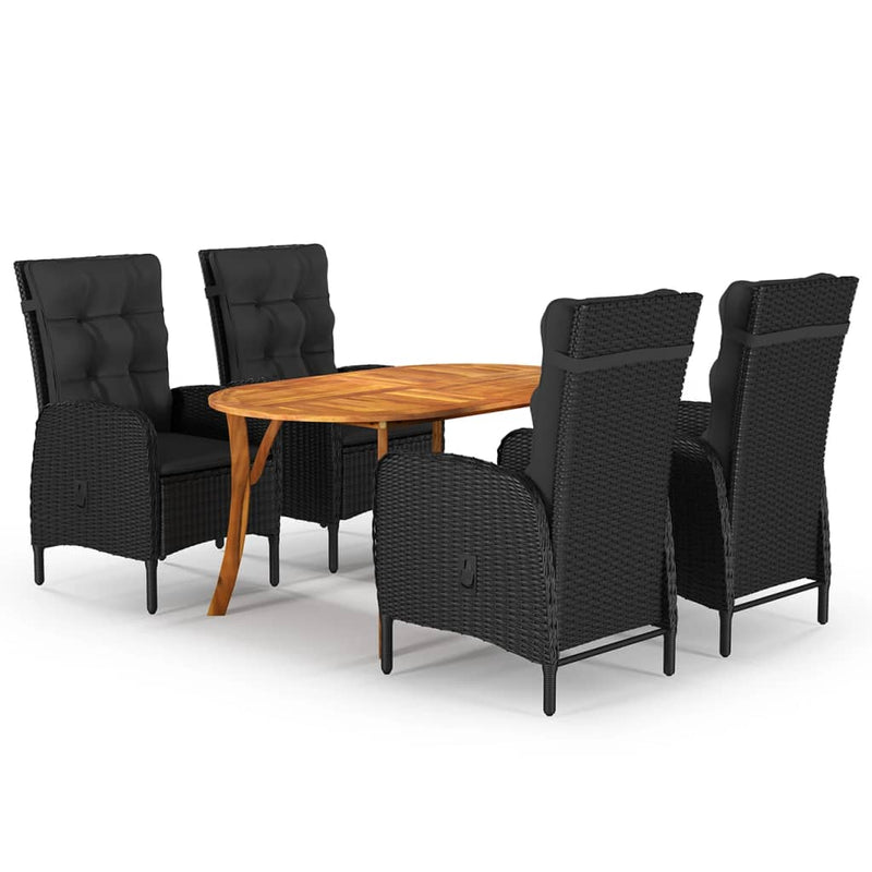 5 Piece Garden Dining Set Black