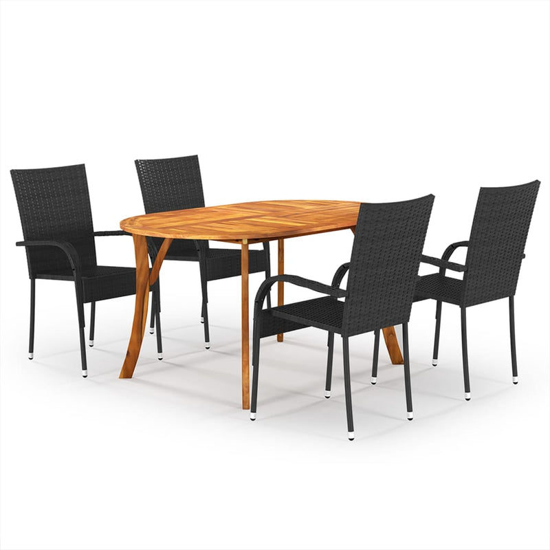 5 Piece Garden Dining Set Black