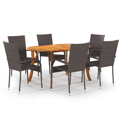 7 Piece Garden Dining Set Brown