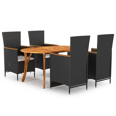 5 Piece Garden Dining Set Black