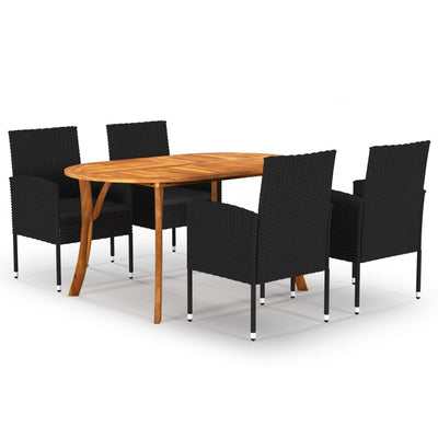 5 Piece Garden Dining Set Black