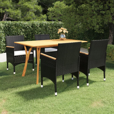 5 Piece Garden Dining Set Black