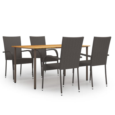 5 Piece Garden Dining Set Poly Rattan Brown